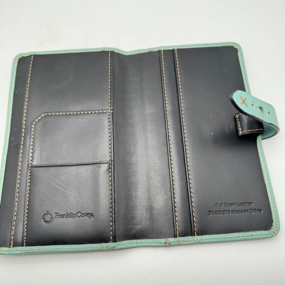 Franklin Covey Full-Grain Leather Planner Cover 7 X 4.25 Turquoise Strap Vtg - Picture 15 of 16